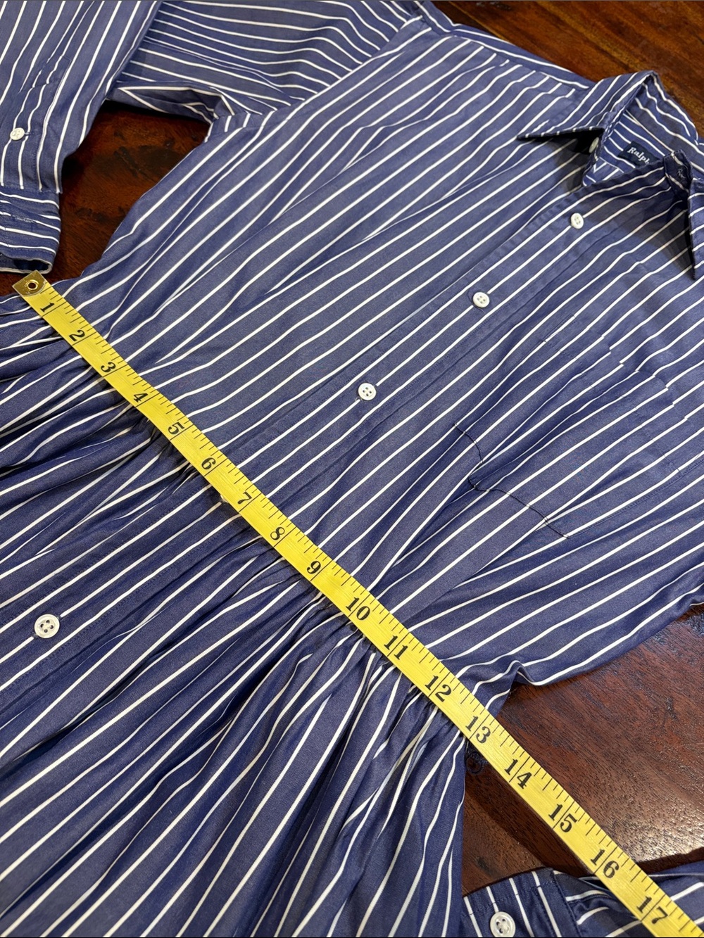 Vintage Ralph Lauren Blue Label Striped Button-Down Cotton Maxi Shirt Dress 8 - Picture 14 of 15